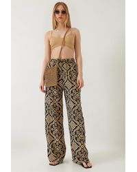 Bianco Lucci - Gemusterte Hose Aus Viskose Mit Taillenschnürung Für Damen - Lyst