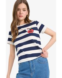 Defacto - Coool Hello Kitty Gestreiftes Kurzarm-T-Shirt Mit Rundhalsausschnitt Für Damen - Lyst