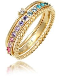 Elli Jewelry - Ring Set Funkelnd Mit Kristallen Bunt Aus 925 Sterling Silber Vergoldet Für Damen - Lyst