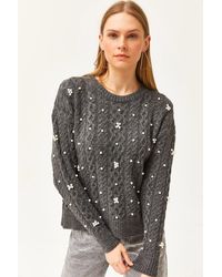 Olalook - Pullover Aus Geräuchertem Haar Mit Geflochtenen Perlendetails Und Weicher Textur Für Damen - Lyst
