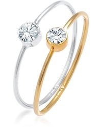 Elli Jewelry - Ring 2Er Set Solitär Basic Bicolor Mit Kristallen Aus 925 Sterling Silber Vergoldet Für Damen - Lyst