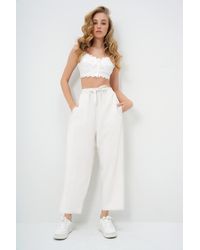 Trend Alaçatı Stili - Palazzo-Hose Mit Hoher Taille Und Doppelter Tasche Aus Leinen Für Damen - Lyst