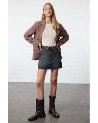 Trendyol - Blauer Mini-Jeansrock Mit Hoher Taille – Pale-Effekt, Vintage Für Damen - Lyst