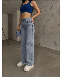 BİKELİFE - Bikelife hellblaue snow-wash-jeans mit hoher taille, dehnbarem lycra und weitem bein - Lyst