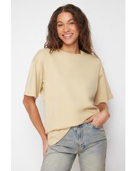 Trendyol - Dunkels strick-t-shirt mit rundhalsausschnitt aus 100 % baumwolle in übergröße/weiter passform - Lyst
