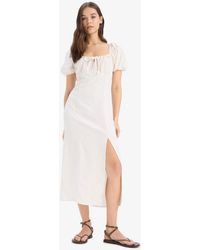 Defacto - A-Linien-Sommerkleid Mit V-Ausschnitt, Leinenmischung, Schlitz, Kurze Ärmel, Midi-Sommerkleid F0534Ax25Sm Für Damen - Lyst