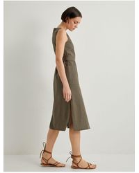Koton - Midi-Hemdkleid Aus Leinenmischung – V-Ausschnitt Mit Taillengürtel Und Knopfdetail Für Damen - Lyst
