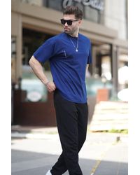 Madmext - Marineblaues Overfit-T-Shirt – Rundhalsausschnitt, Bedruckt, Kurze Ärmel Für Herren - Lyst