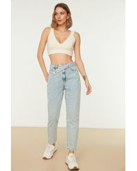 Trendyol - E mom-jeans mit hoher taille und detail - Lyst