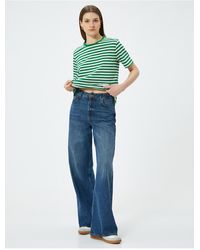 Koton - Kurzärmliges T-Shirt Aus Baumwolle Mit Rundhalsausschnitt – Standard-Passform Für Damen - Lyst