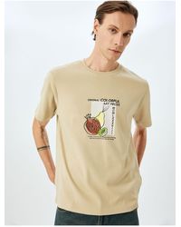 Koton - Kurzärmliges, Bedrucktes T-Shirt Aus Baumwolle Mit Rundhalsausschnitt Und Normaler Passform Aus Tok-Stoff Für Herren - Lyst
