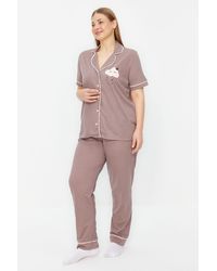 Trendyol - Gestricktes pyjama-set mit hemdkragen und nerzmuster und polka dots - Lyst