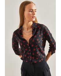 Bianco Lucci - Gemustertes Viskosehemd Mit Gefalteten Ärmeln Für Damen - Lyst