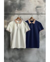 Trendyol - Marineblau-Weißes 2Er-Pack Slim/Slim Cut T-Shirts Mit Polokragen Und Hirschstickerei Aus 100 Baumwolle Für Herren - Lyst