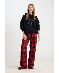Defacto - Karierte Pyjama-Hose Mit Weitem Bein – Taschen Und Elastischer Taille Für Damen - Lyst