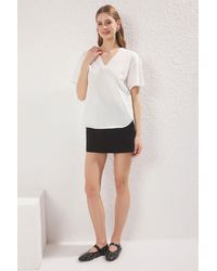 Trendyol - Oversize-Strick-T-Shirt Mit V-Ausschnitt – 100 Baumwolle Für Damen - Lyst