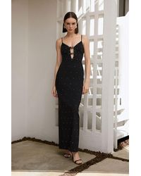 Trendyol - Schwarzes, Glänzendes, Mit Strasssteinen Besetztes, Detailliertes, Gewebtes, Langes, Stilvolles Abendkleid Für Damen - Lyst