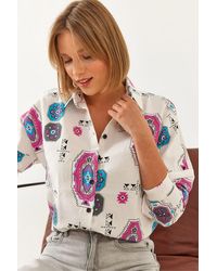 Bianco Lucci - Gemustertes, Gefaltetes Leinenhemd Für Damen - Lyst