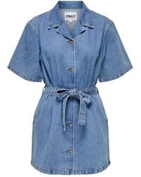 ONLY - Jeanskleid Normal Geschnitten V-Ausschnitt Kastige Rmel Kurzes Kleid Für Damen - Lyst
