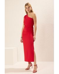 Trendyol - Gerades, Körperbetontes Midi-Webkleid Mit Granatapfelblütenmuster Für Damen - Lyst