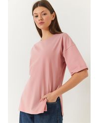 Bianco Lucci - Rundhals-T-Shirt Mit Geschlitztem Ärmeldetail – Kurzarm-Basic-Modell Für Damen - Lyst