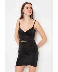Trendyol - Schwarzes Strick-Abendkleid Mit Glitzer-Glitzer Kurzes Stylisches Kleid Für Damen - Lyst