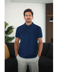 Trendyol - Marineblaues t-shirt mit strukturiertem polokragen und normaler schnittform - Lyst