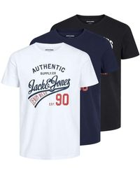 Jack & Jones - Jack&jones t-shirt, 3er pack jjethan tee crew neck, vintage logo, baumwolle - Lyst