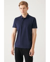 AVVA - Marineblaues, Nicht Kräuselndes T-Shirt Aus 100 Baumwolle Mit 3 Knöpfen Und Polokragen E 001035 Für Herren - Lyst
