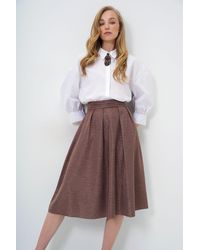 Trend Alaçatı Stili - Bitterbrauner, Strukturierter Midirock Mit Hoher Taille Und Breitem Gürtel Und Verdecktem Reißverschluss Für Damen - Lyst