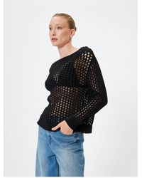 Koton - Übergroßer Pullover Mit Rundhalsausschnitt Und Langen Ärmeln Aus Durchbrochenem Strick Für Damen - Lyst
