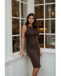 Trendyol - Braunes Midi-Strickkleid Mit Kordelzug/Drape-Detail Und Mondärmeln Für Damen - Lyst