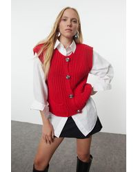 Trendyol - Rote Weste Mit Rundhalsausschnitt Für Damen - Lyst