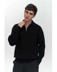 MAİ COLLECTİON - Schwarzer Strickpullover Mit Oberon-Polokragen Und Halbem Reißverschluss Für Herren - Lyst