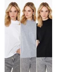 Trendyol - Weiß-multicolor 3er-pack baumwoll-strick-t-shirts mit stehkragen und regular fit - Lyst