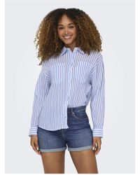 ONLY - Hemd normal geschnittenes hemdkragen ärmelbündchen mit knopf tief angesetzte schulter hemd - Lyst