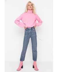 Trendyol - Blaue Gerade Jeans Mit Hoher Taille Für Damen - Lyst