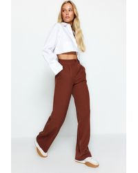 Trendyol - Braune Hose Mit Weitem Bein Und Gewebtem Stoff – Für Damen - Lyst