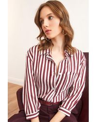 Olalook - Burgunderrotes, Gestreiftes Bofriend-Hemd Mit Modal-Textur Gml- 19001296 Für Damen - Lyst