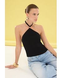 Trendyol - Schwarze Dünne Strickbluse Mit Neckholder Für Damen - Lyst