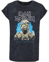 Merchcode - Powerslave Vintage Mummy World Tour 1984-85 Säuregewaschenes T-Shirt Für Damen - Lyst