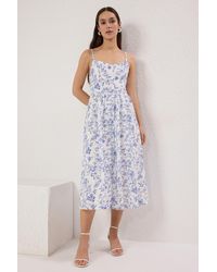 Trendyol - Weißes, Floraler, Gestrickter Midi-Rock Mit A-Linien-Futter Für Damen - Lyst