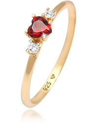 Elli Jewelry - Ring Verlobungsring Love Herz Mit Zirkonia Kristallen Rot Aus 925 Sterling Silber Vergoldet Für Damen - Lyst