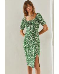 Bianco Lucci - Kleid Mit Gänseblümchenmuster Und Wassermelonenärmeln Zum Binden – Schlitzdetail, Für Damen - Lyst