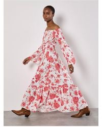 Apricot - Bardot-Maxikleid Mit Gerippten Ärmeln Für Damen - Lyst