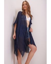 Trend Alaçatı Stili - Marineblauer kimono mit quastendetail - Lyst