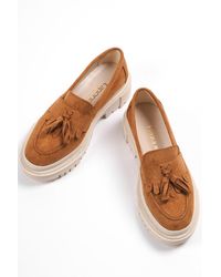Capone Outfitters - Capone Loafer Mit Ovaler Zehenpartie Und Troddeln, Thrac-Sohle Aus Wildleder Und Kamelhaar Für Damen - Lyst