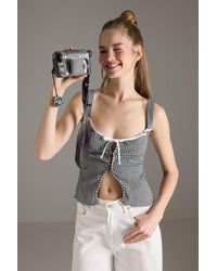 Trendyol - Schwarze, Dehnbare Strickbluse Mit Quadratischem Muster Und Schnürung Für Damen - Lyst