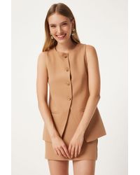 Happiness İstanbul - Fleto Detaillierte Lange Weste Keks Für Damen - Lyst
