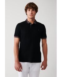 AVVA - Schwarzes T-Shirt Mit Gestreiftem Kragen Aus 100 Baumwolle Mit 2 Knöpfen Und Polokragen E 001036 Für Herren - Lyst